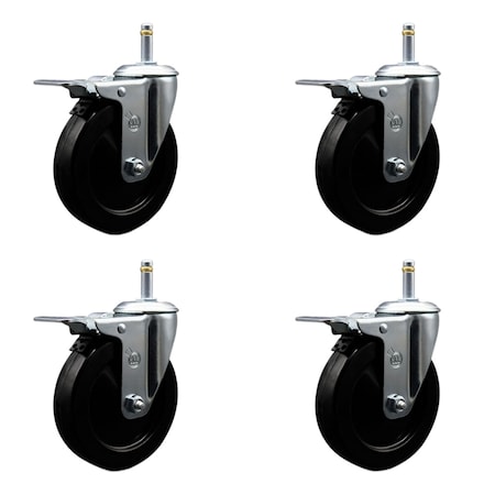 Service Caster 5'' Hard Rubber Swivel 7/16'' Grip Ring Stem Caster Set Total Lock Brake, 4PK SCC-GRTTL20S514-HRS-716138-4